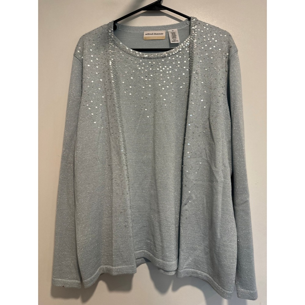 Alfred Dunner Sparkle Sequin Metallic Cardigan Twin Set Sz:1X Blue Knit